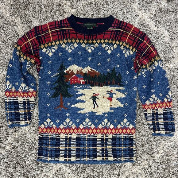 Bushwacker Winter Tunic Sweater Fair Isle Holiday Christmas Ice Skating Plaid S - Picture 1 of 10